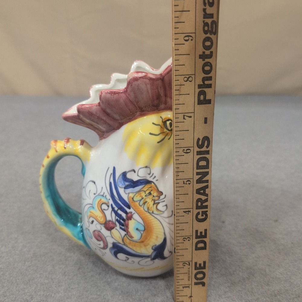 Vintage Italian Ceramic Rooster Pitcher Hand Painted Raffaellesco Dragon Creamer - Picture 7 of 8
